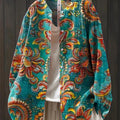 Women's Vintage Floral Art Print Casual Cotton And Linen Shirt