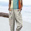 Women's Vintage  Abstract Geometry Art  Print Casual 100% Cotton Wide Leg Jumpsuit