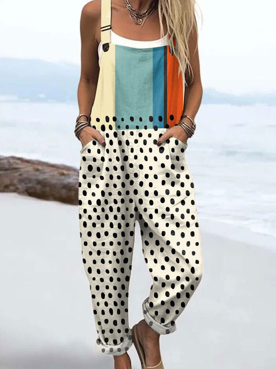 Women's Vintage  Abstract Geometry Art  Print Casual 100% Cotton Wide Leg Jumpsuit