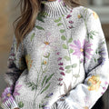 womens-retro-art-ink-flower-print-knit-turtleneck-pullover-sweater