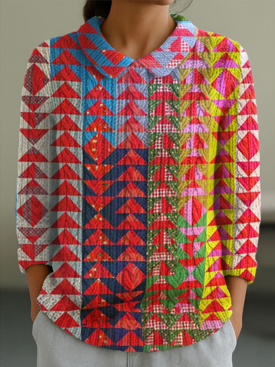 womens-vintage-abstract-geometry-art-print-casual-peter-pan-collar-3-4-sleeve-sweater-82f2