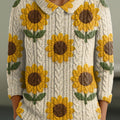 womens-cute-sunflower-painting-art-print-casual-peter-pan-collar-3-4-sleeve-sweater