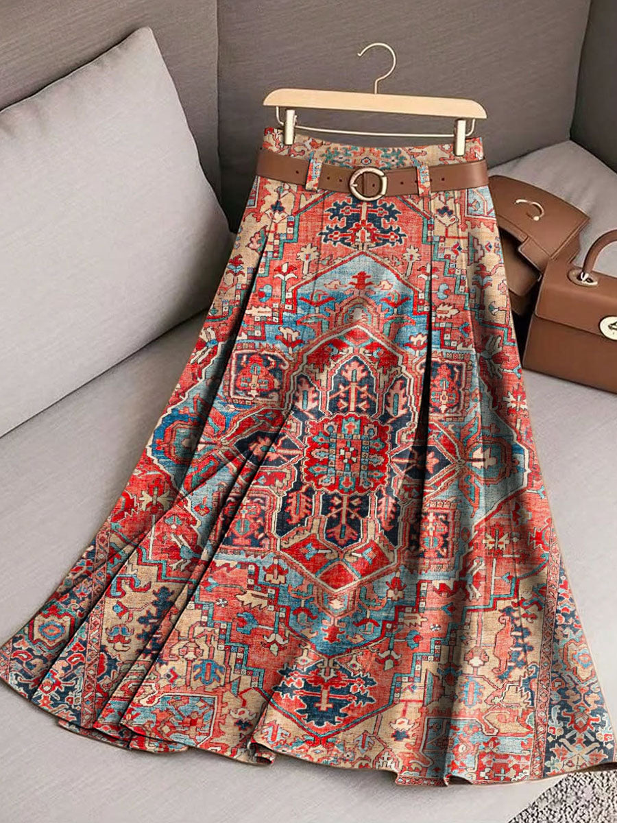 Women's Vintage Floral Pattern Art Print Casual Cotton Skirt
