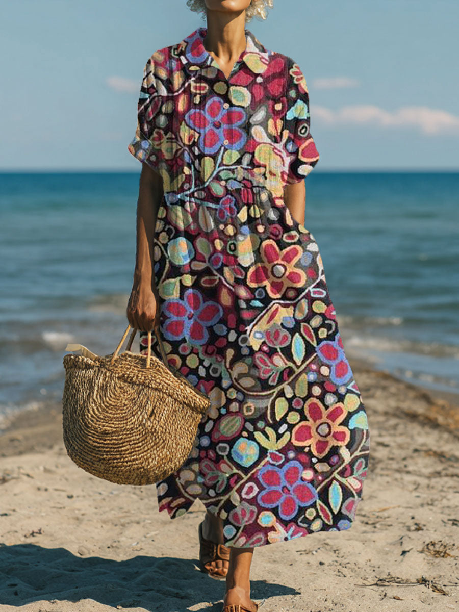 Women's Vintage Flower Art Print Dress