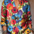 Women's Beautiful Colorful Abstract Floral Painting Art Print Casual Cotton And Linen Shirt