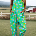 Women's Vintage Floral Art Print Casual 100% Cotton Wide Leg Jumpsuit