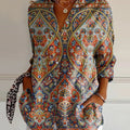 Women's Vintage Ethnic Pattern Art Print Casual Cotton Shirt