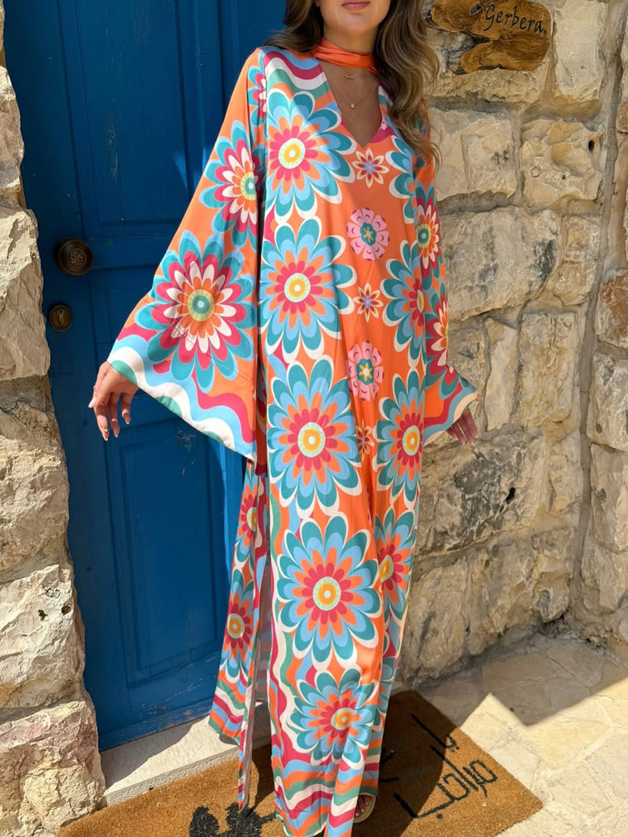 Women's Floral Print Loose Kaftan Dress