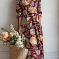 Women's Vintage Floral Art Print Cotton And Linen Pocket Dress