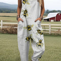Women's Vintage  Bees  Art Print Casual 100% Cotton Wide Leg Jumpsuit