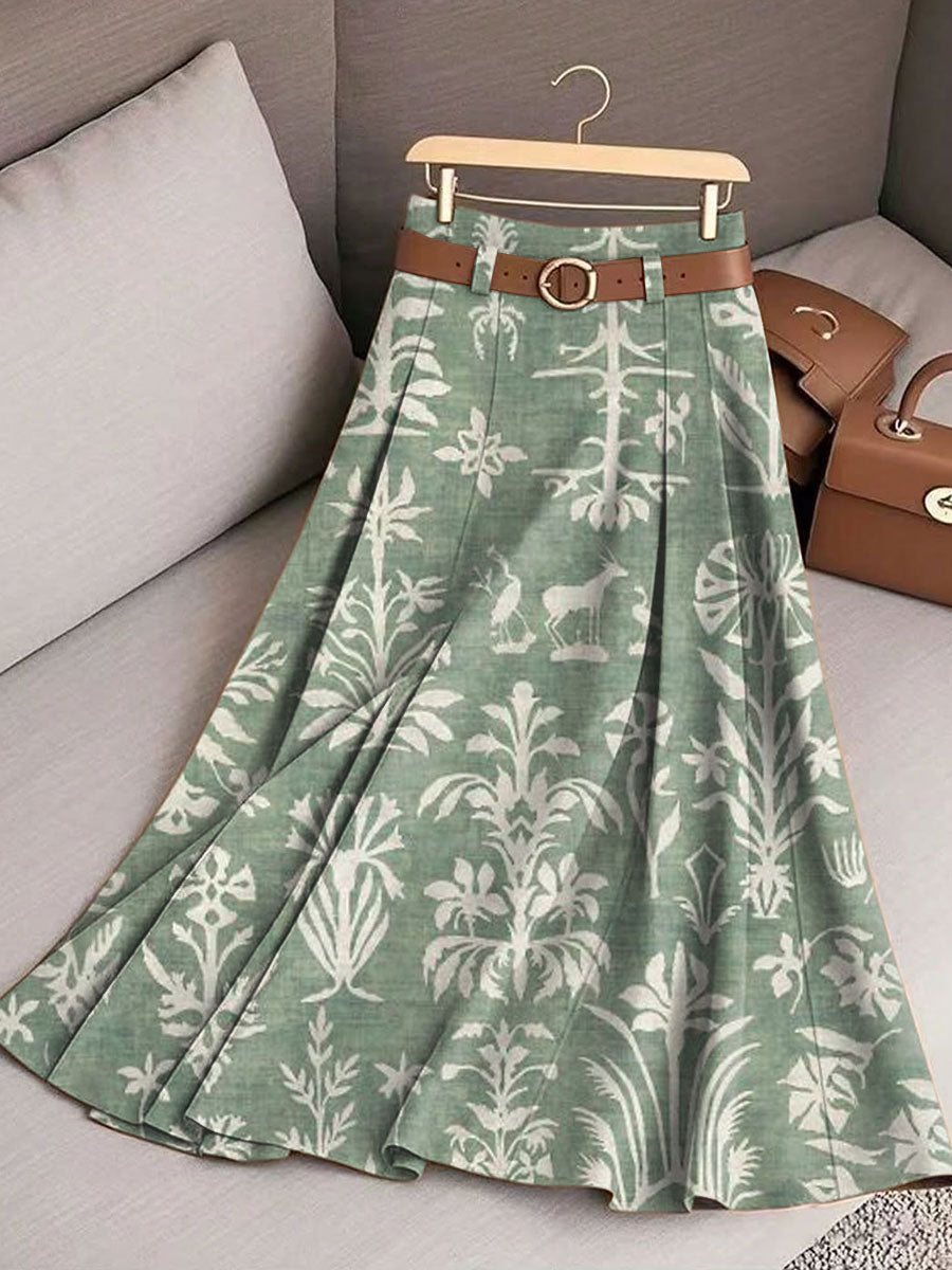 Women's Vintage Flower Art Print Cotton Skirt