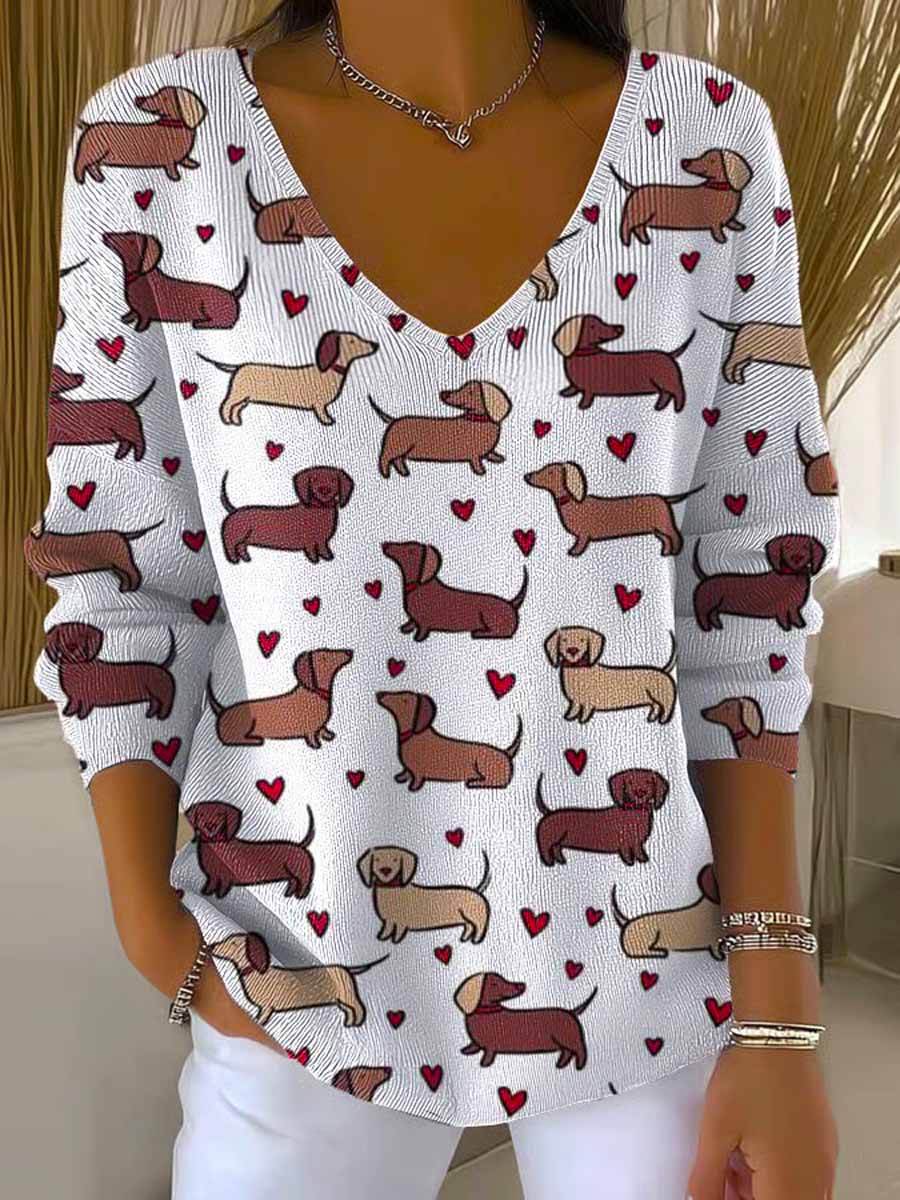 womens-lovely-dogs-art-print-casual-pullover-sweater-rt58
