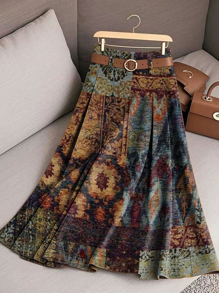 Women's Retro Flowers Pattern Casual Print Cotton Skirt