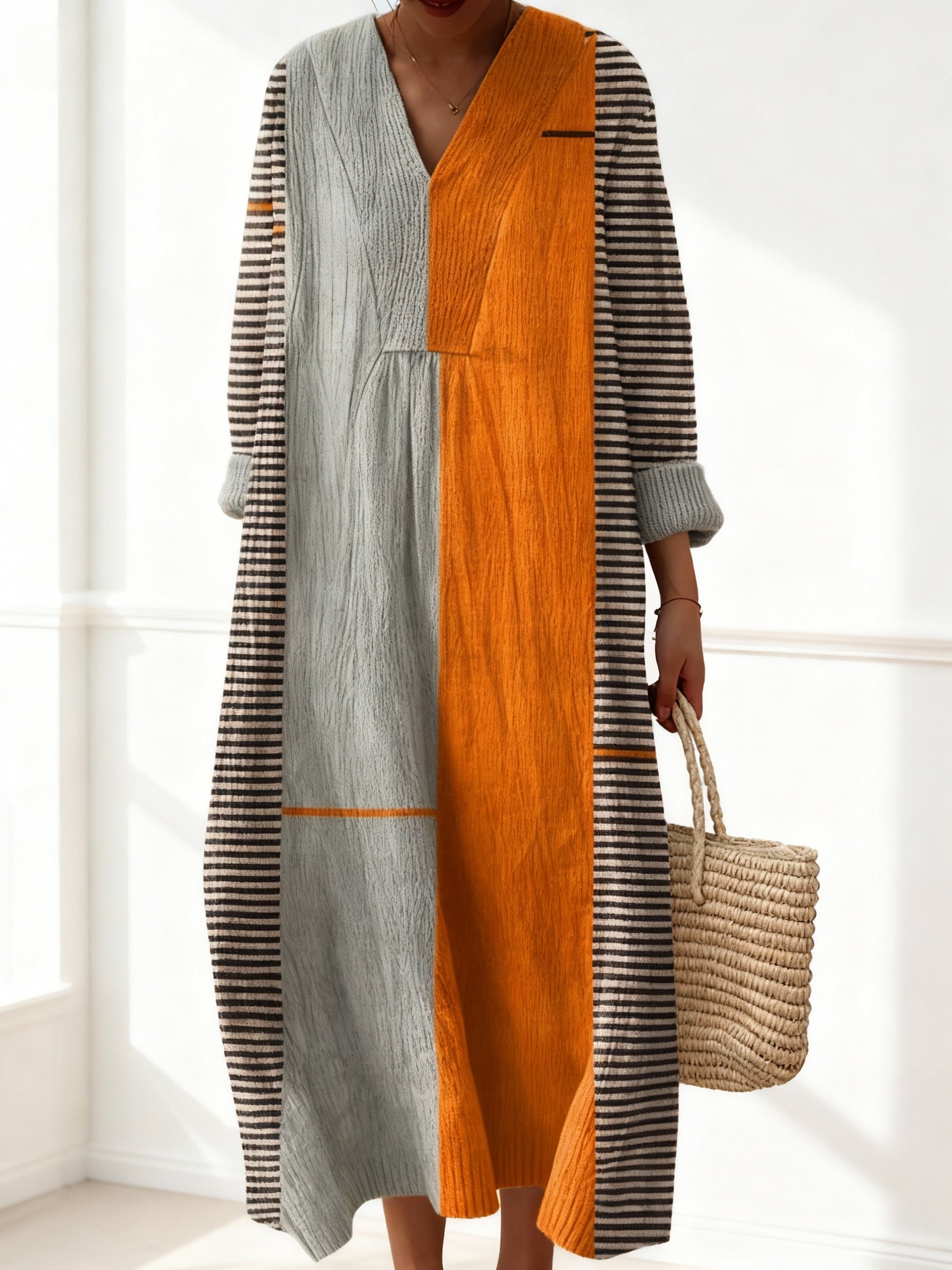 Women's Geometric Art Print Casual Cotton Sweater Dress