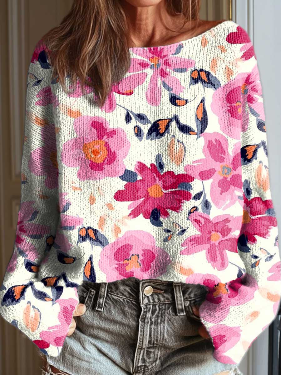 womens-vintage-floral-pattern-art-print-casual-pullover-sweater
