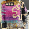 Abstract Playful Patterns Print Knit Turtleneck Pullover Sweater