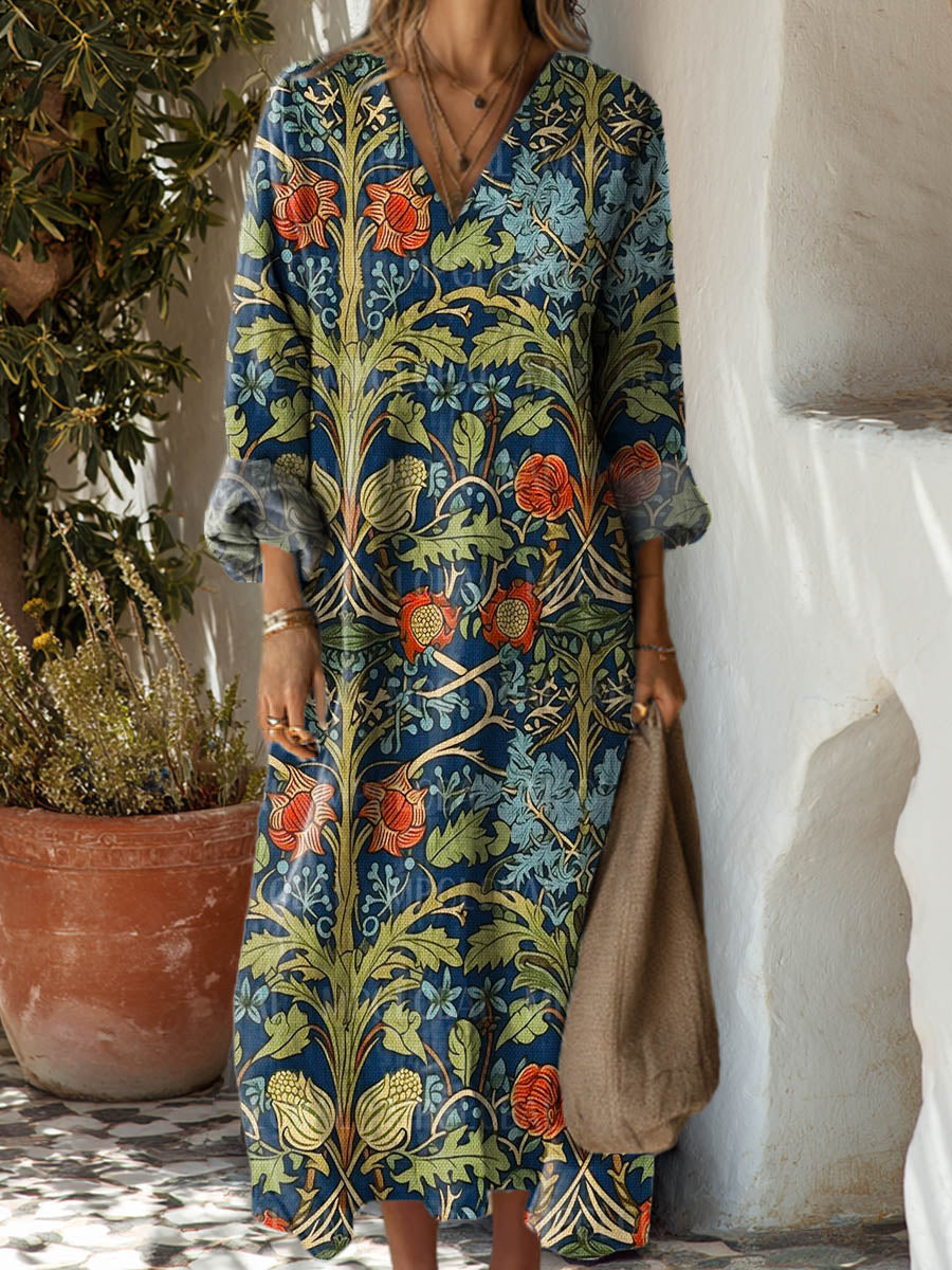 Women's Vintage Floral Pattern Art Print Cotton Dress