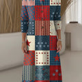 Women's Vintage Patchwork Pattern Art Print Casual Knitted Dress