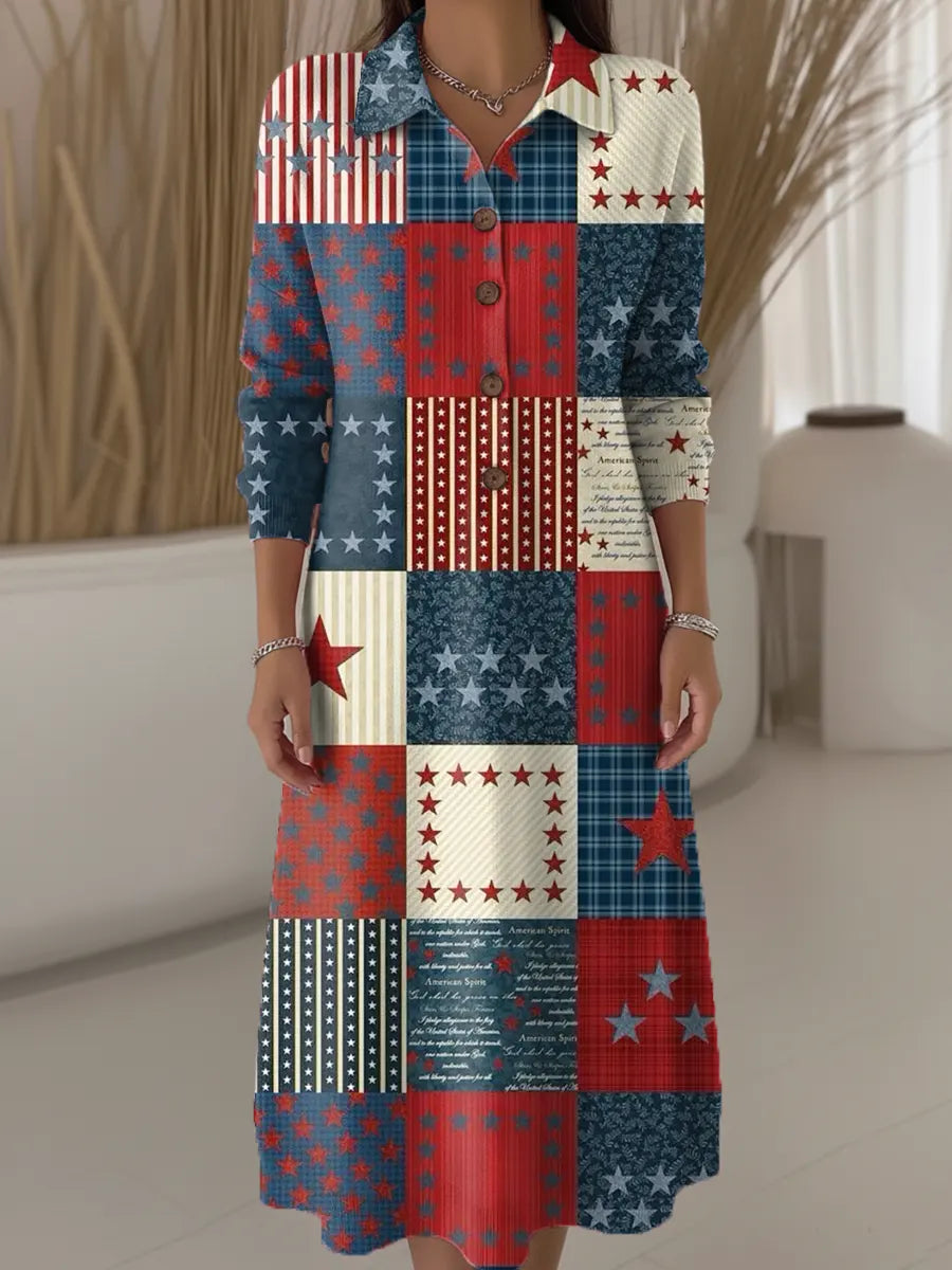 Women's Vintage Patchwork Pattern Art Print Casual Knitted Dress