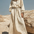 Women's Retro Hooded Zip Art Casual Stylish Cotton Linen Maxi Dress