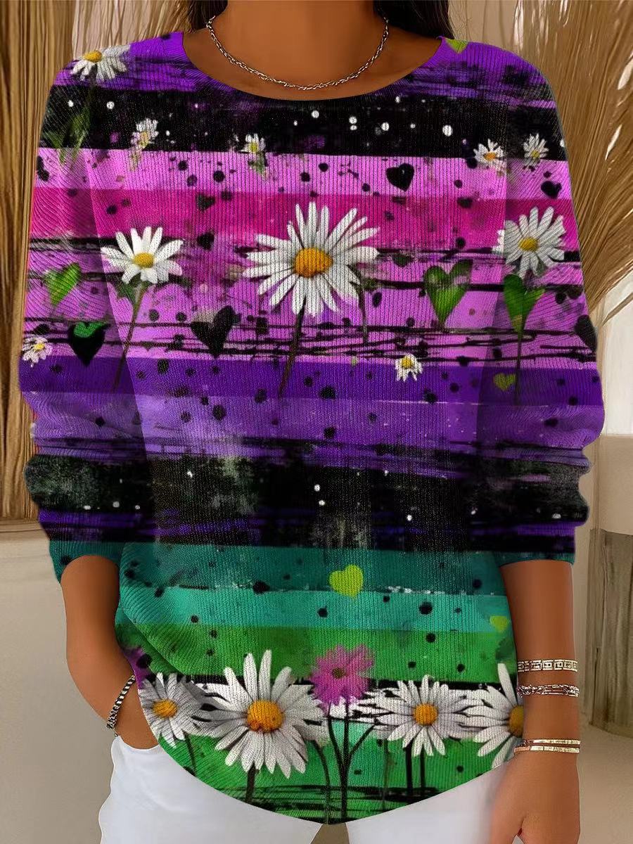 womens-abstract-colorful-striped-floral-painting-art-print-casual-pullover-sweater