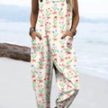 Women's Vintage Floral Pattern Art Print Casual 100% Cotton Wide Leg Jumpsuit