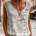 Women's Floral Birds Pattern Art Print Casual Sleeveless Cotton Shirt