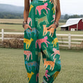 Women's Abstract Art Colourful Leopard Print Casual 100% Cotton Wide Leg Jumpsuit