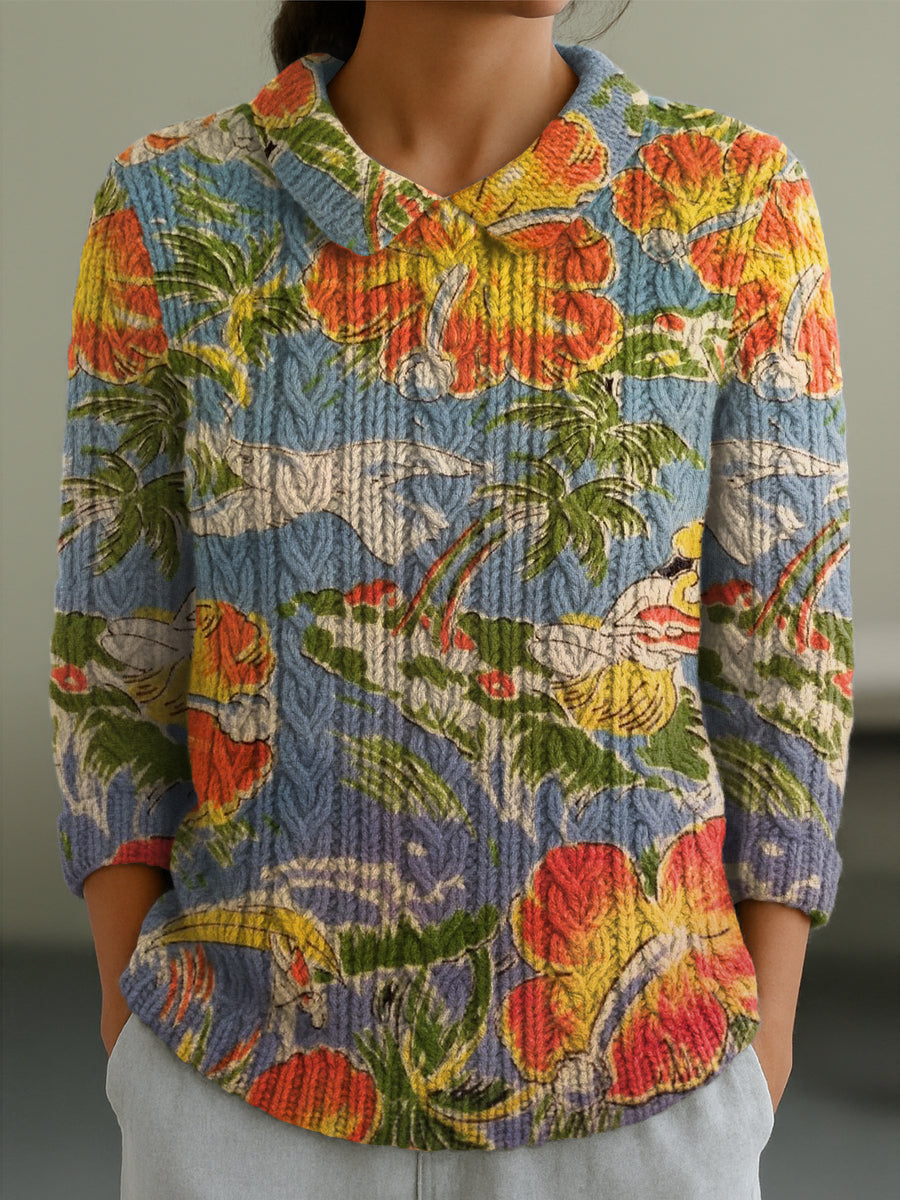 womens-bird-and-flowers-pattern-casual-peter-pan-collar-3-4-sleeve-sweater