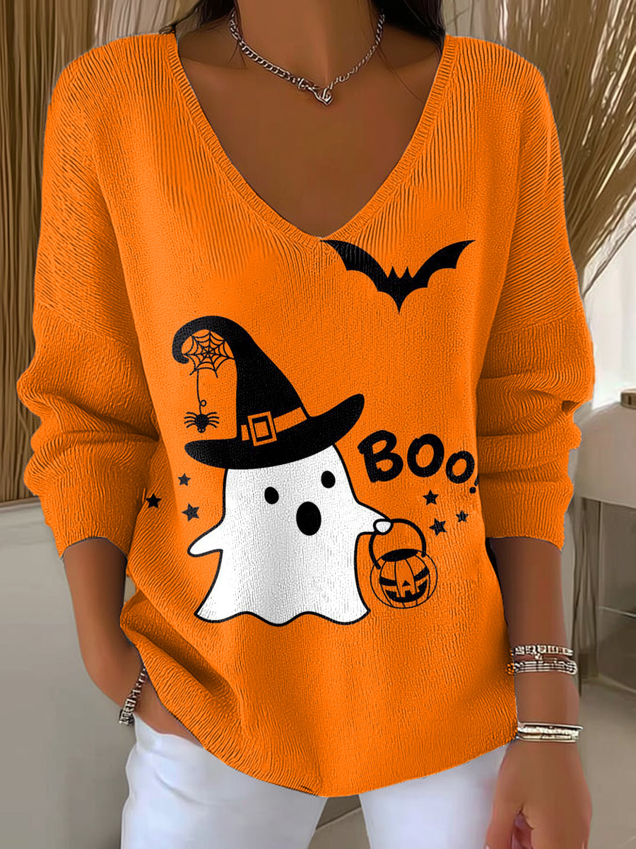 womens-happy-halloween-painting-art-print-casual-pullover-sweater