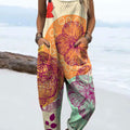 Women's Colorful Abstract Pattern Art Print Casual 100% Cotton Wide Leg Jumpsuit