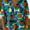 Retro Color-block Geometric Print Cotton-linen Short-sleeve Shirt