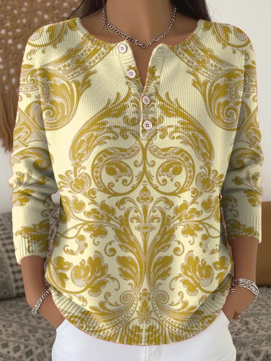 Women's Vintage Floral Pattern Art Print Buttoned Cardigan Sweater