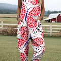 Women's Art Creative Butterfly Flower Print Casual 100% Cotton Wide Leg Jumpsuit