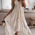 Women's Lace Strapless Full-Skirted Solid Color Long Dress
