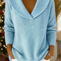 Women's Solid Color V-neck Casual Loose Sequined Knit Sweater Top