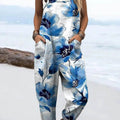 Women's Vintage Floral Art Print Casual 100% Cotton Wide Leg Jumpsuit