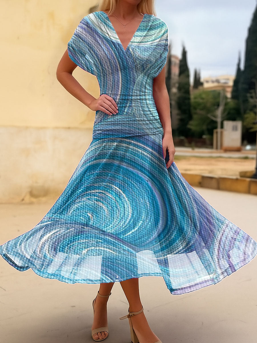 Women's Blue Repeat Circle Print Cotton Dress