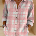 Women's Pink Plaid Print Casual Cotton Shirt