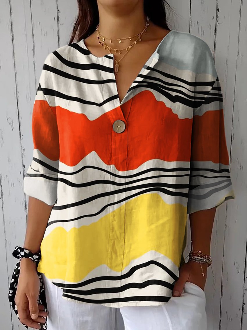 Women's Irregular Graphic Print Casual Cotton Linen Shirt
