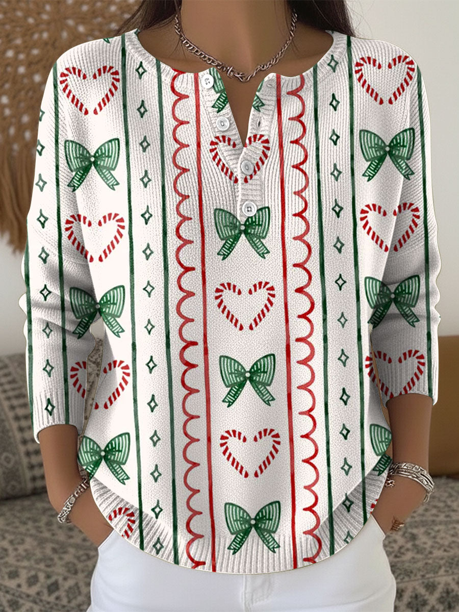 Women's Christmas Pattern Art Print Buttoned Cardigan Sweater