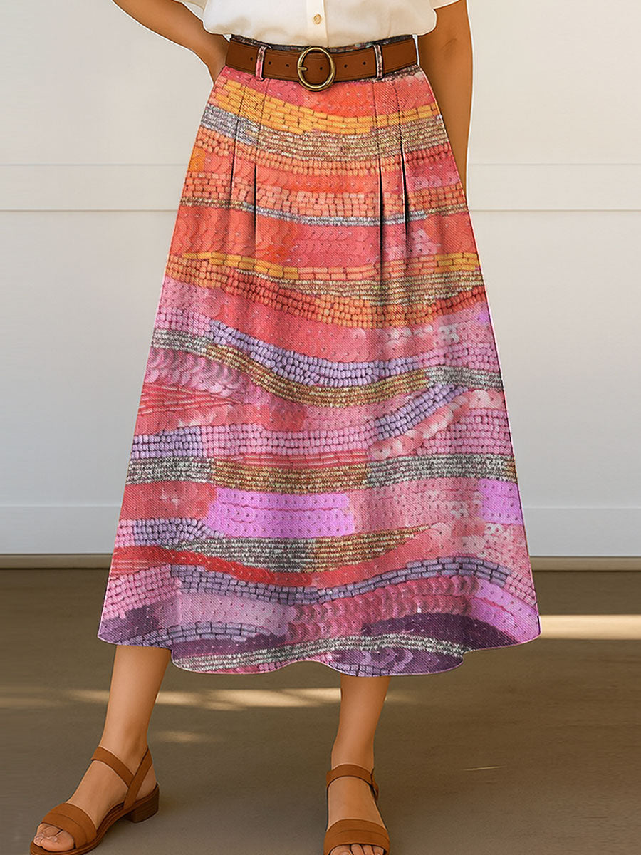 Women's Retro Gradient Color Pattern Print Casual Cotton Skirt