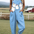 Women's Funny Chicken Pattern Art Print Casual 100% Cotton Wide Leg Jumpsuit