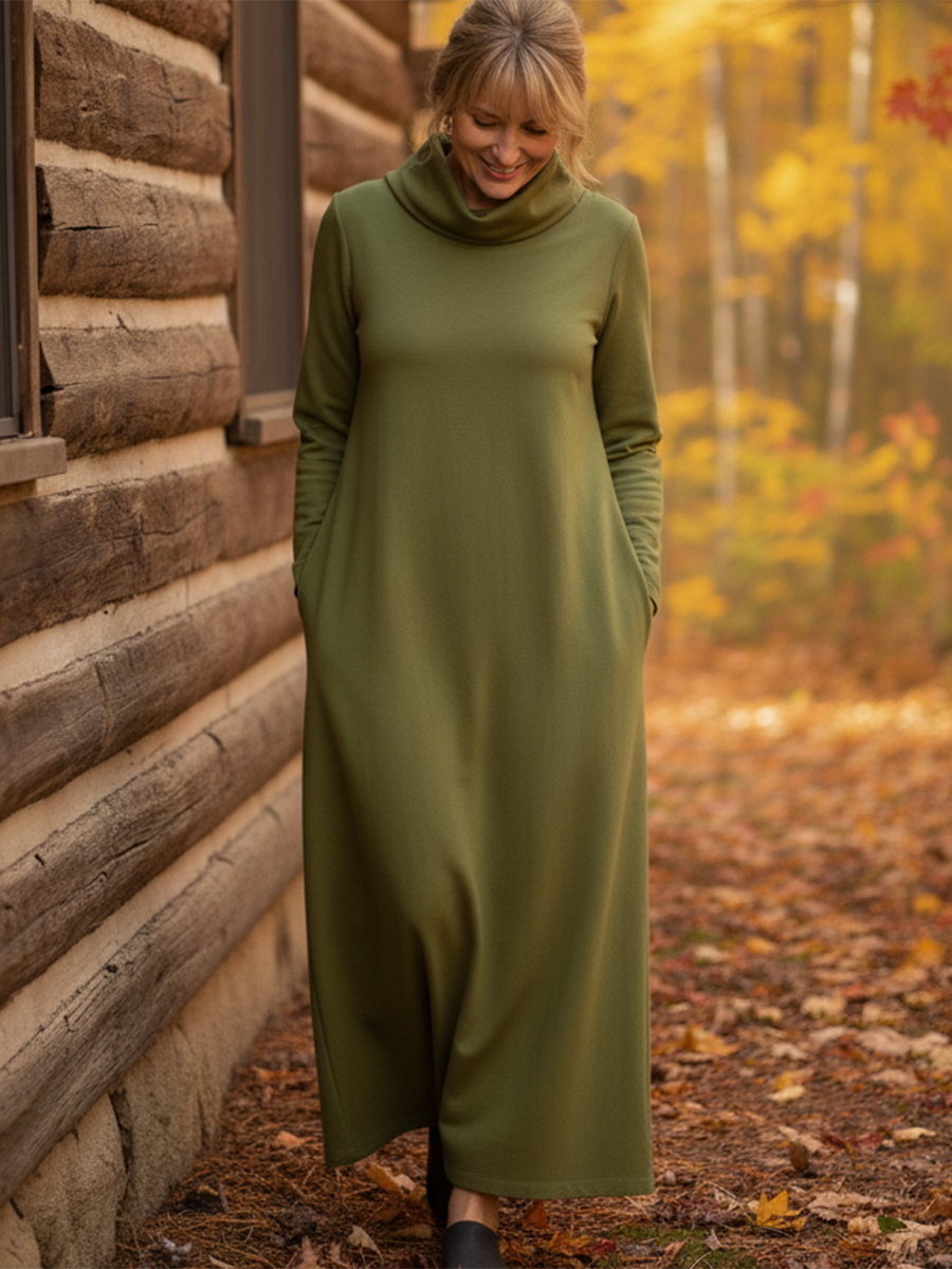 Women's Elegant Cowl Neck A-line Solid Color Dress