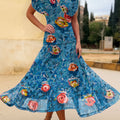 Women's Vintage Flower Art Print  Flowy Casual Dress