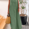 Women's Sling Cotton Linen Simple Pocket Round Neck Sleeveless Dress