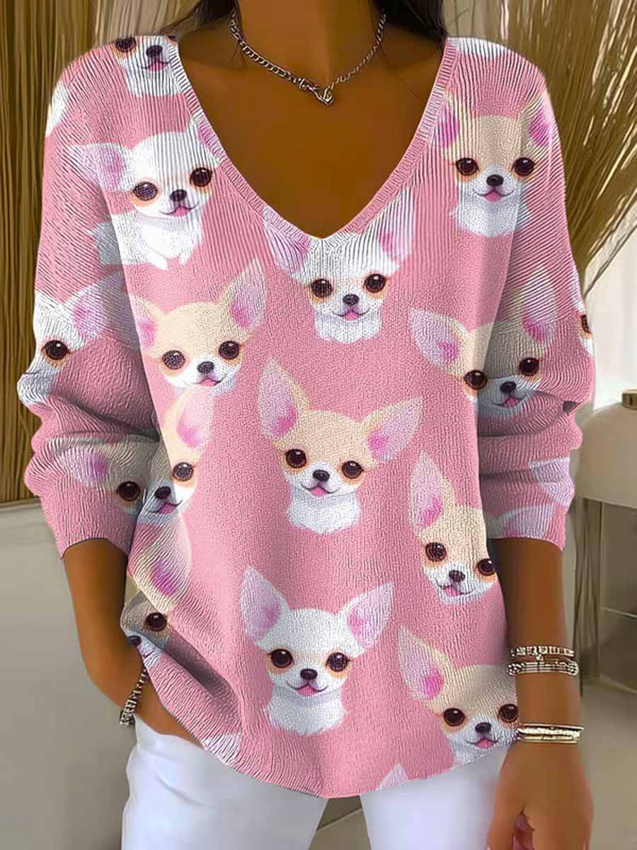 womens-lovely-dogs-art-print-casual-pullover-sweater