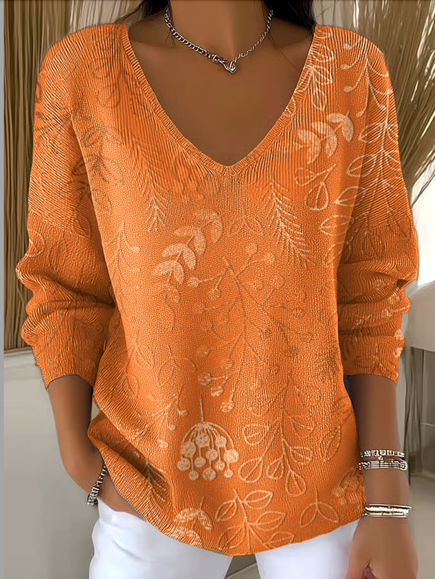 Women Cotton Floral Long Sleeve Comfy Casual Sweater