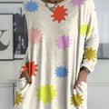 Women's Colored Polygons Print Casual V-neck Long Sleeve T-shirt