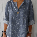Small Floral And Vine Pattern Printed Women's Casual Cotton Linen Shirt